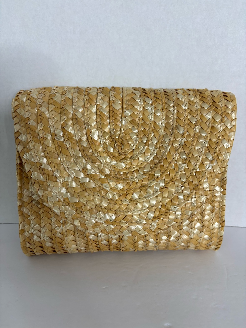 Woven Straw Fold-Over Clutch - Natural